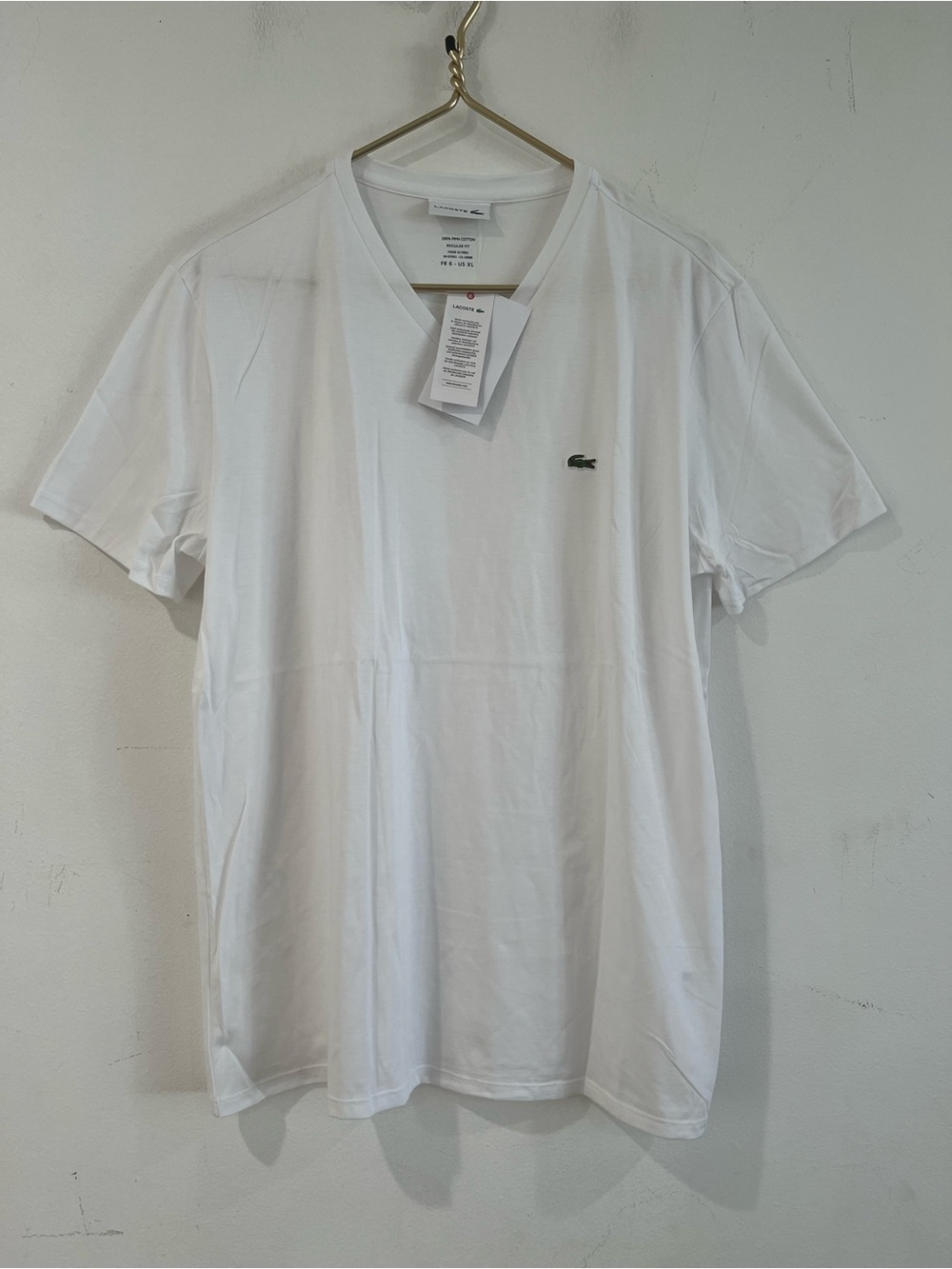 Lacoste Men's White V-Neck Cotton Tee XL cotton